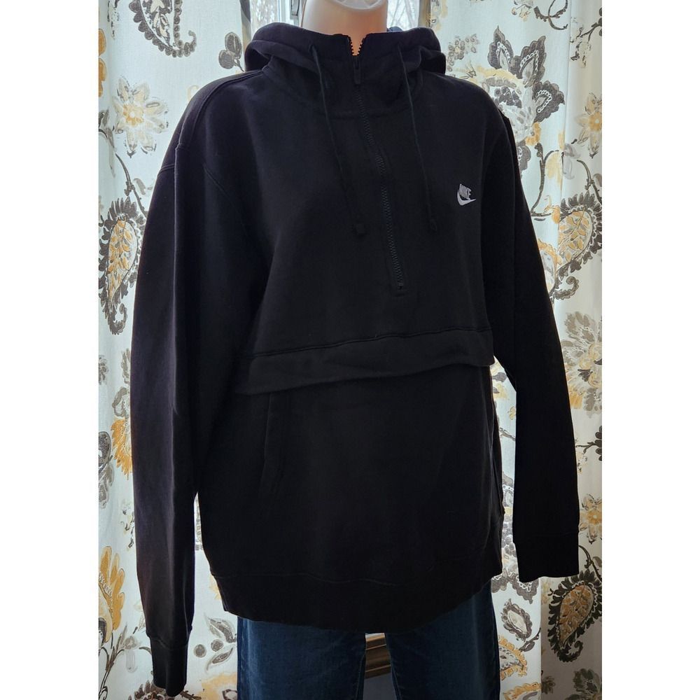 Nike Hoodie Women's Size Large Black 1/2 Zip High Neck Front Pockets